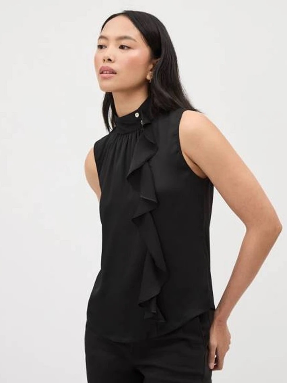 RW&CO. Black Sleeveless Ruffle High-Neck Top